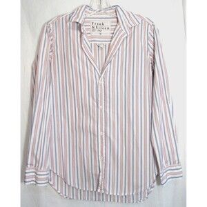 Frank & Eileen Frank Blue Red Striped Long Sleeve Button Down V Neck Shirt S EUC